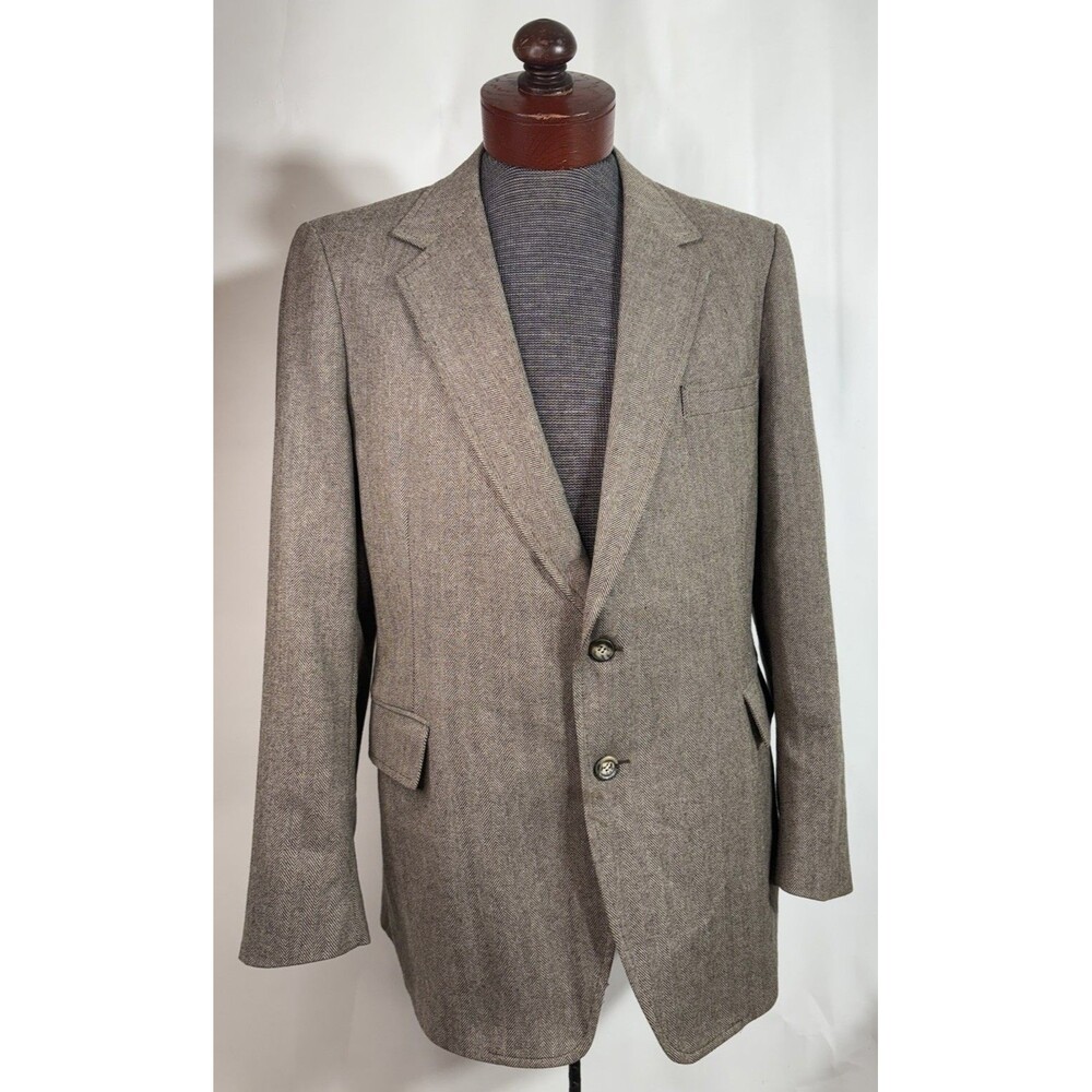 Vtg Men's 44R Brown Wool Tweed Sport Coat Jacket Blazer Herringbone Richards EUC